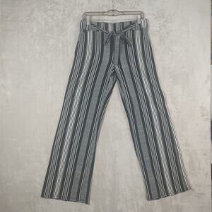 Women's Black White Striped Wide Leg Pants by Joe B. Pullon Tie-Belt Size Large
